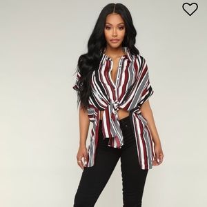Stripe tie front button down top